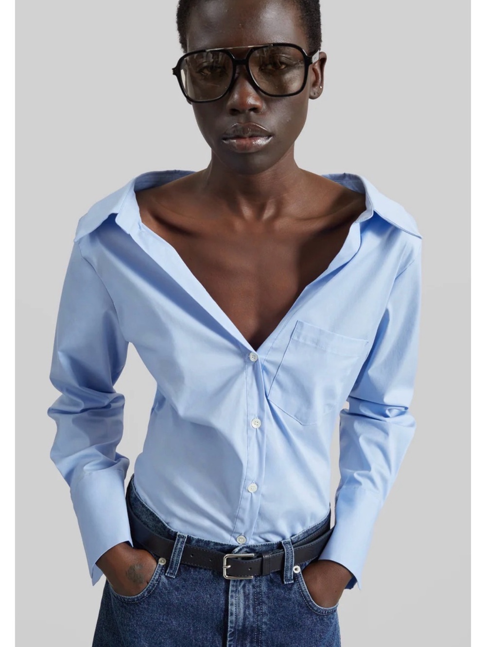 The Frankie Shop Light Blue Relaxed Cotton Button-Up Shirt